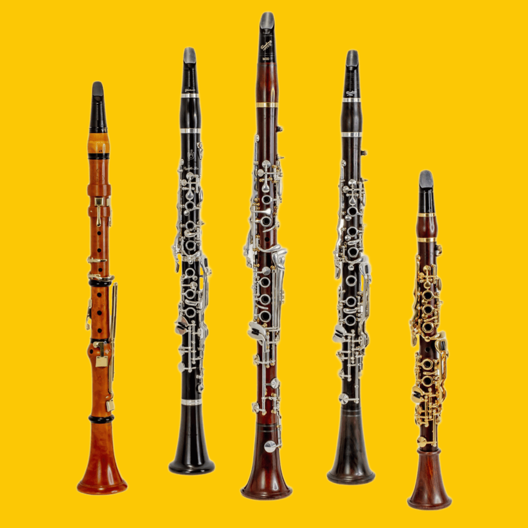 Fünf Klarinetten nebeneinander