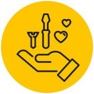 Icon mit einer Hand, Schraube, Schraubenzieher und Herzen