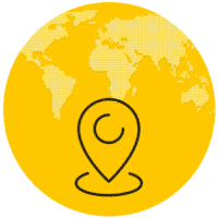 Icon mit einer Weltkarte und einem Marker